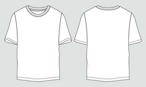 Short sleeve T shirt technical fashion flat sketch vector illustration template front and back views T Shirt Technical Drawing, T Shirt Flat Sketch, Illustration Poses, Fashion Flat Sketch, T Shirt Sketch, Back Drawing, Fashion Illustration Poses, Tshirt Drawing, Shirt Sketch