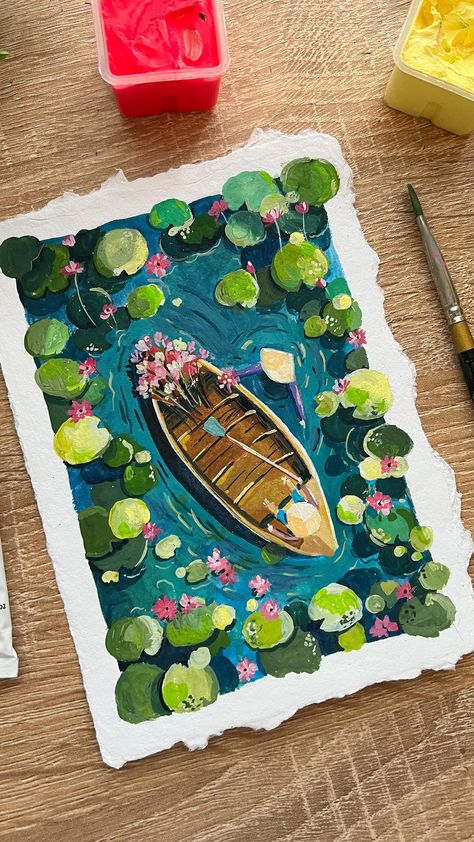 Gauche Painting, Gouache Art, Acrylic Painting For Beginners, Small Canvas Art, Watercolor Art Lessons, Nature Art Painting, Diy Canvas Art Painting, Mini Canvas Art, Art Inspiration Painting