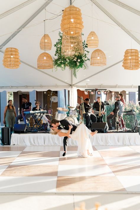 Checkerboard Wedding Floor, Brown And White Checkered Dance Floor, Brown And White Dance Floor, Wood And White Checkered Dance Floor, Checkerboard Dance Floor Wedding, Wedding Dance Floor Decorations, Vinyl Dance Floor Wedding, Checkered Dance Floor Wedding, Outdoor Wedding Dance Floor