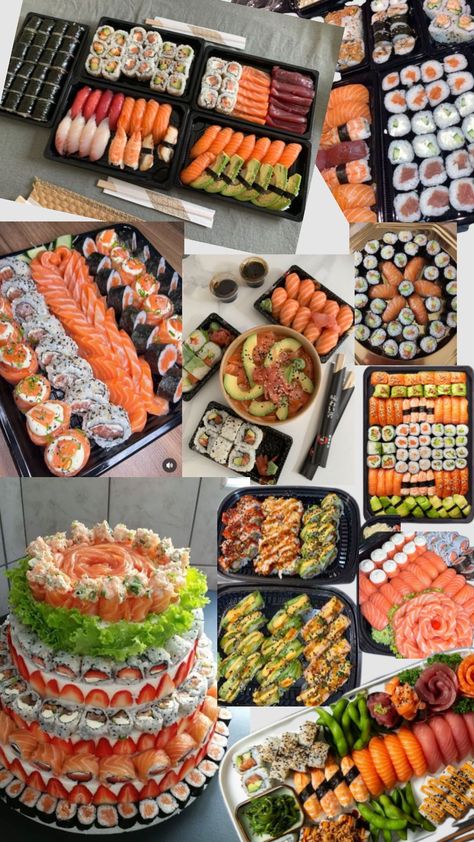 Platter Aesthetic, Sushi Ingredients, Japanese Food Sushi, Meal Planning Menus, Korean Street Food Recipes, Sushi Platter, Vegetarian Fast Food, Sleepover Food, Food L