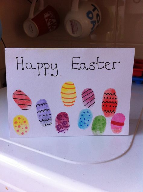 Finger print Easter egg card Easter Card Craft, Card Craft Ideas, Craft Ideas For Toddlers, Diy Easter Cards, Fingerprint Cards, Spring Activity, Easter Crafts For Toddlers, Egg Card, Easter Cards Handmade