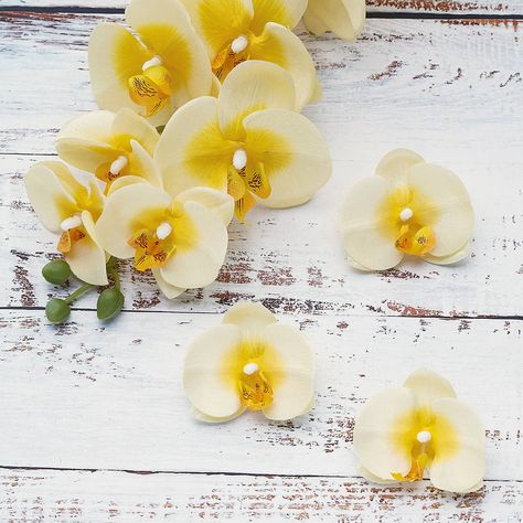 20pcs | 4" Yellow Butterfly Orchid Artificial Flower Heads, DIY Craft Silk Flowers Silk Orchids, Making A Bouquet, Artificial Orchids, Artificial Hydrangeas, Yellow Silk, Silk Roses, Orchid Flower, Types Of Flowers, Fake Flowers