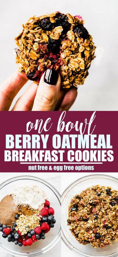 One Bowl Berry Oatmeal Breakfast Cookies To Go Snacks, Nut Free Breakfast, Cooking Broccoli, Breakfast Cookies Gluten Free, Breakfast To Go, Berry Oatmeal, Oatmeal With Fruit, Oatmeal Breakfast Cookies, Breakfast Cookie Recipe