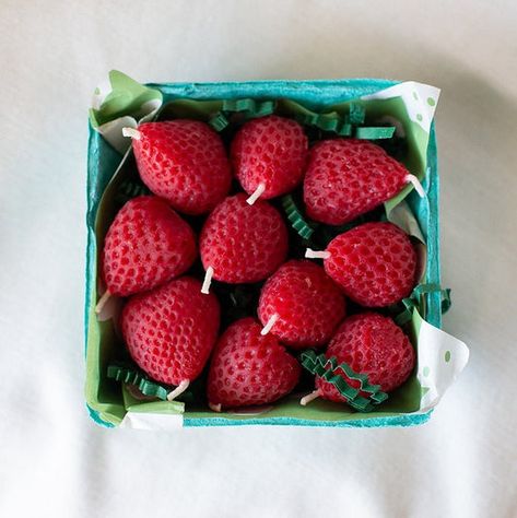 Beeswax Birthday Candles Strawberry Candles, Blowing Out Candles, Merced California, Beeswax Birthday Candles, Funky Candles, Candle Decorations, Strawberry Birthday, Berry Baskets, Chocolate Sweets