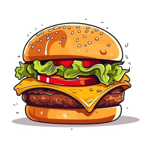 Hamburger Drawing, Burger Drawing, Cute Burger, Burger Images, Burger Vector, Burger Cartoon, Panini Hamburger, Easy Burgers, Pizza Art