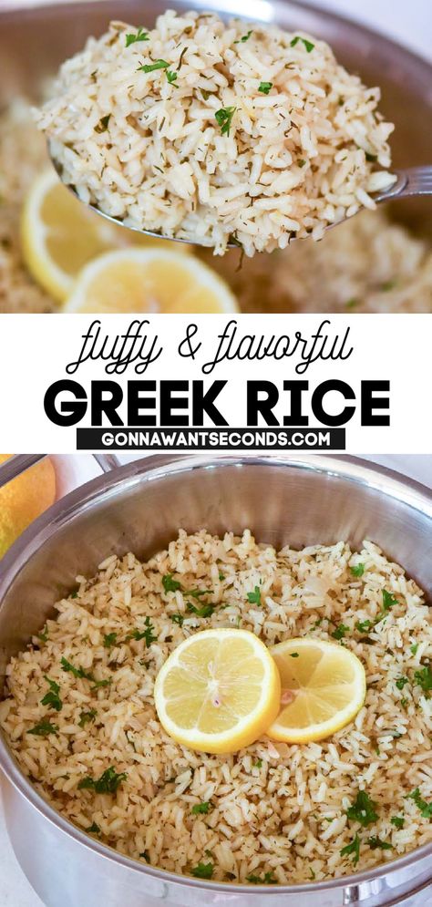 Greek Wild Rice, Mediterranean Rice Recipe, Greek Lemon Rice Soup, Greek Rice, Basmati Rice Recipes, Rice Side Dish Recipes, Favorite Soups, Rice Side, Lentils And Rice