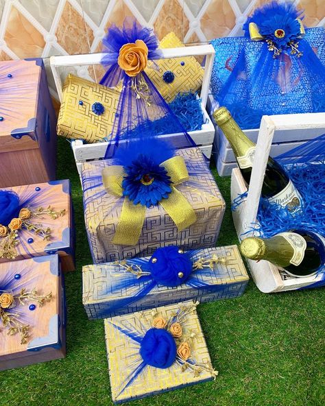 Neatly packaged dowry presented by the groom to a Ghanaian bride’s family How To Wrap Engagement Items In Ghana, Traditional Blue Scarf As Gift, Venda Traditional Wedding Decor, Ghana Traditional Wedding Decoration, Dowry Wrapping Ghana, Traditional Ghanaian Wedding, Vows Quotes, Ghanaian Wedding, Ghana Wedding