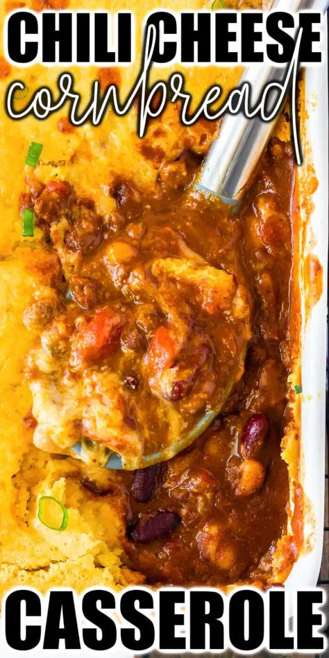 BEST CHILI CHEESE CORNBREAD CASSEROLE Chili Cheese Cornbread, Chilli Casserole, Chili Cornbread Casserole, Cornbread Topping, Cheese Cornbread, Chili Cornbread, Cornbread Casserole Recipe, Delicious Chili Recipe, Chicken Bacon Pasta