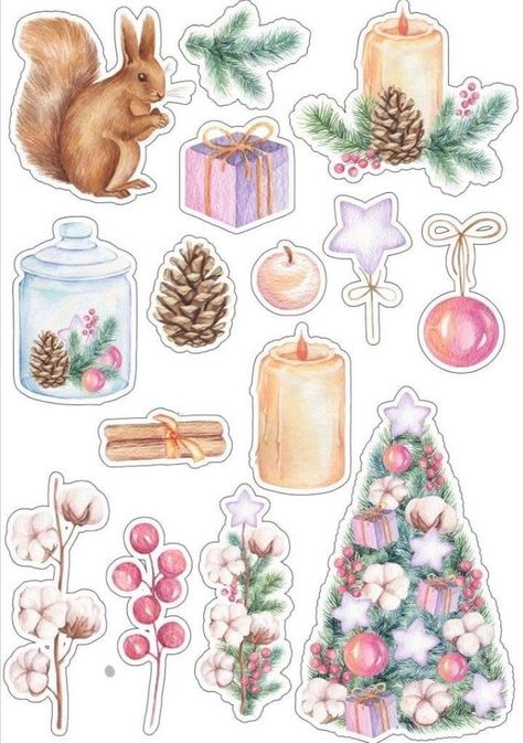 Candles Christmas Aesthetic Stickers Printable, Christmas Stickers Printable, Xmas Sticker, Digital Paper Free, Labels Printables Free, Pink Christmas Decorations, Scrapbook Stickers Printable, Scrapbook Materials, Christmas Card Crafts