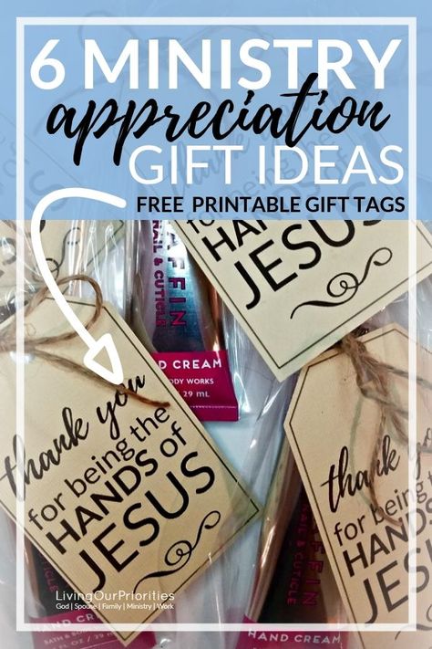 6 ministry appreciation gift ideas! FREE PRINTABLE GIFT TAG #ministryappreciation #giftideas #printablegifttags #freeprintablegifttags #returntheblessing #livingourpriorities Appreciation Gifts For Church Volunteers, Thank You Gifts For Volunteers Church, Christian Teacher Gifts Christmas, Leadership Appreciation Gifts, Gift For Pastor Appreciation, Women Ministry Gift Ideas, Church Appreciation Gifts, Christmas Volunteer Gifts, Christmas Gifts For Church Volunteers