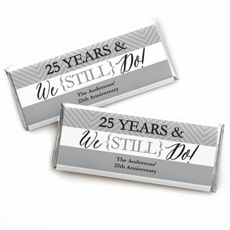 24 We Still Do - 25th Anniversary Custom Candy Bar Wrappers - Personalized Anniversary Party Favors Wedding Anniversary Party Themes, Anniversary Party Themes, Wedding Anniversary Party Favors, 25th Wedding Anniversary Party, 25 Anniversary, 25th Anniversary Party, Homemade Wedding Favors, Anniversary Party Favors, Candy Bar Party