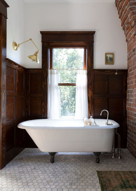 DIY // How to Paint a Vintage Cast Iron Tub — The Grit and Polish Bathroom Millwork, Farmhouse Primary Bathroom, Historic Bathroom, Bathroom Tile Floor, Diy Paver, The Grit And Polish, Grit And Polish, Epoxy Grout, Pretty Tiles