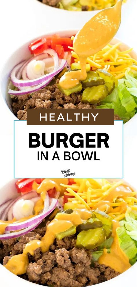 Cheeseburger Bowl, Healthy Cheeseburger, Burger In A Bowl, Healthy Low Carb Dinners, Healthy Bowls Recipes, Healthy Burger, Low Carb Low Fat Recipes, Low Carb Meal Prep, High Protein Low Carb Recipes