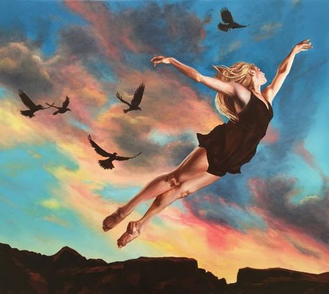 Flock Of Crows, Wind Dancer, Sky Painting, Crows, Sticker Art, Flocking, Painting Inspiration, The Mountain, The Sky