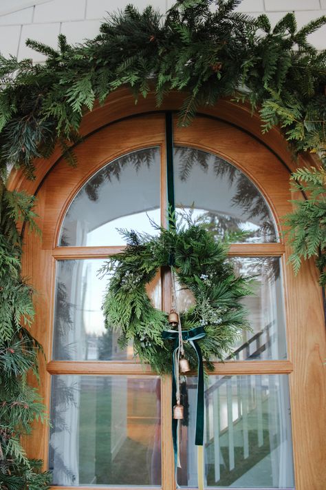 Green Velvet Ribbon Wreath, Velvet Ribbon Wreath, Fresh Garland, Cedar Wreath, Fresh Garlands, Garland Wreath, Wreath Garland, Holiday Garlands, Eucalyptus Wreath