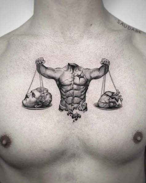 Harmony Tattoo, Gotik Tattoo, Atlas Tattoo, Statue Tattoo, Cool Forearm Tattoos, Cool Chest Tattoos, Chest Piece Tattoos, Hand Poked Tattoo, Chest Tattoo Men