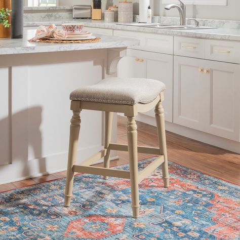 Coastal Farmhouse Kitchen, Tall Stools, Counter Stools Backless, Wood Counter Stools, Farmhouse Kitchen Island, Saddle Seat, Wood Counter, Counter Bar Stools, Kitchen Bar Stools