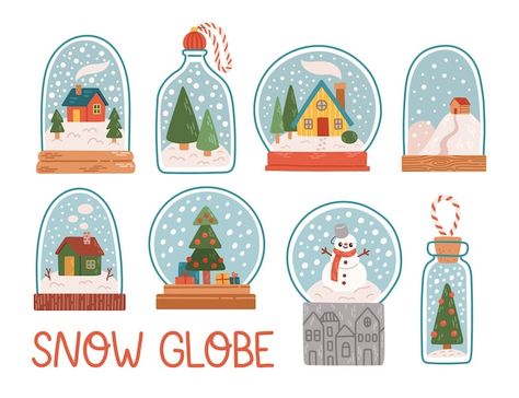 Christmas snow globe set flat design vec... | Premium Vector #Freepik #vector #snow #design #xmas #globe Snow Globe Graphic Design, Snow Globe Illustration, Snowfall Wallpaper, Merry Christmas Card Design, Globe Drawing, Adventure Logo Design, Christmas Moodboard, Globe Clipart, Blue Christmas Background