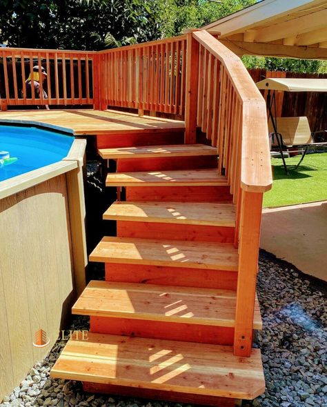 Above Ground Pool Stairs, Above Ground Pool Steps, Decks Around Pools, Deck Restoration, Deck Piscina, Pool Deck Plans, Termite Damage, Siding Trim, Best Above Ground Pool