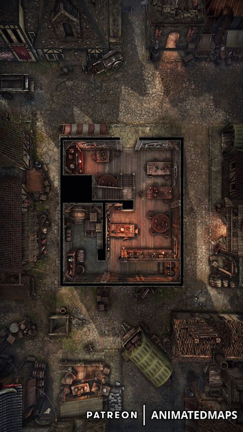 #animatedmaps #animateddungeonmaps #dnd #fantasy #dungeonsanddragons #animated #battlemap #map #rpg  #dynamic #maps #battlemaps #dndmaps #tavern #inn #town #street #interior #bedroom #day Small House Map, Animated Battlemap, Map Rpg, Spider House, Apocalypse Landscape, Dnd Backgrounds, Dnd World Map, Guard House, Battle Map