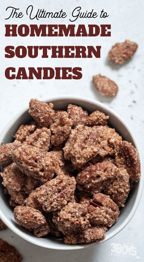 There's a vast amount of history in the south and this guide to traditional southern candies shows that this sweet history extends to all parts of the southern culture, including it's sweets! #southerncandies #candyfromthesouth #candymaking #3boysandadog Southern Christmas Recipes, Finger Foods Easy Party, Southern Cooking Recipes, Bakery Goods, Rustic Dessert, Trail Mix Recipes, Southern Christmas, Southern Desserts, Southern Culture