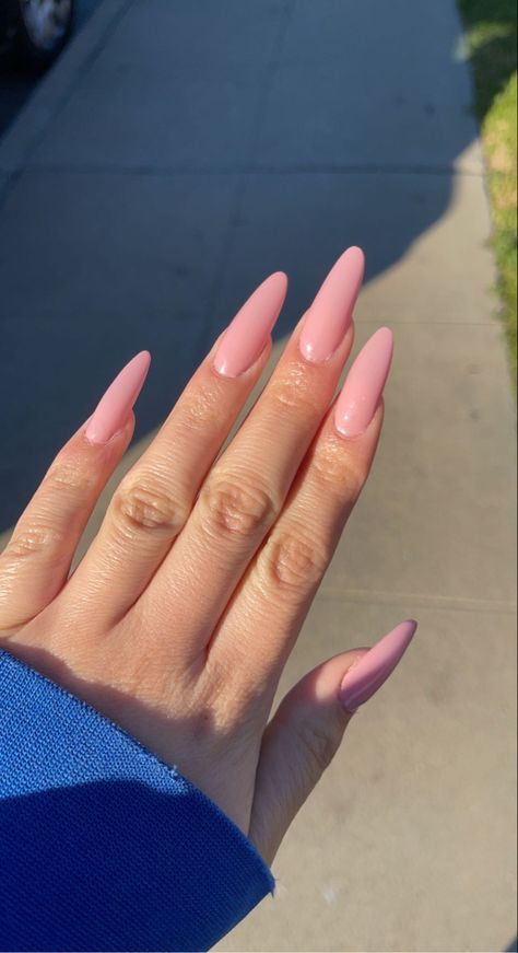 Long Simple Nails Almond, Round Almond Nails Long, Light Pink Almond Nails Long, Xl Almond Acrylic Nails, Long Almond Acrylic Nails Solid Color, Baddie Nails Almond Shape, Simple Long Almond Nails, Long Round Acrylic Nails, Round Nails Long