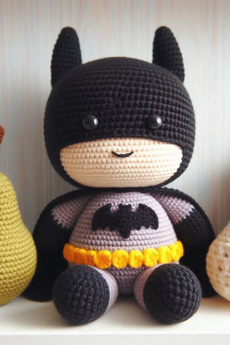 Superhero Crochet Patterns Free, Batman Amigurumi Free Pattern, Crochet Deadpool Pattern Free, Crochet Batman Free Pattern, Batman Crochet Pattern, Batman Free, Batman Amigurumi, Crochet Batman, Cute Batman