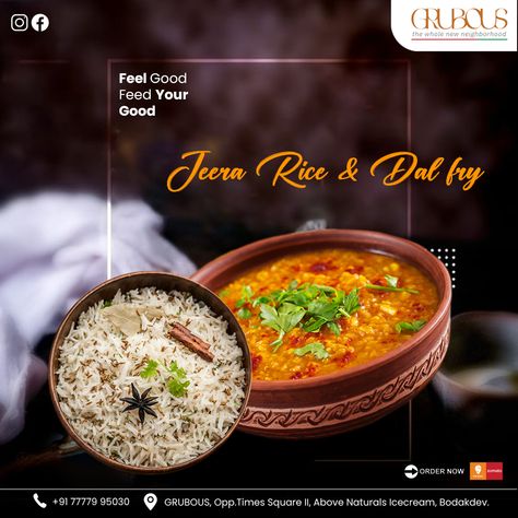 Rice & Dal Lovers, Rejoice! Taste the Magic of Jira Rice & Dal Fry at Grubous !!! . Feel Good, Feed Your Good !!! . Locate Us : Grubous, Opp. Times Square ||, above Naturals Ice Cream, Bodakdev. . #grubous #ricedal #dalrice #dalfry #jirarice #veg #vegdelights #chinesecuisine #chinese #springroll #manchurian #paneerchilly #dimsum #momos #vegrestaurant Jeera Rice And Dal Fry, Jira Rice, Munchies Food, Natural Ice Cream, Dal Fry, Catering Design, Hotel Ads, Veg Restaurant, Basant Panchami