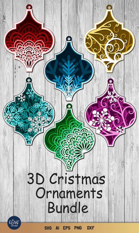 Arabesque Ornaments, 3d Christmas Ornaments, Tile Ornaments, Cricut Ornaments, Crafts Wreaths, Cricut Christmas Ideas, Arabesque Tile, Laser Files, Ornament Svg