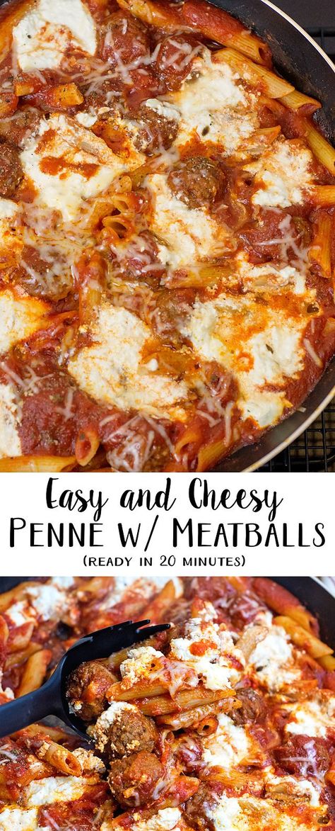 Penne Meatball Bake, 39 Minute Meals, Recipes With Meatballs Main Dishes, Pasta And Meatballs Recipes, Penne And Meatballs, Cheese Tortellini Bake, Three Cheese Tortellini, 20 Minute Meals, Pasta With Meatballs