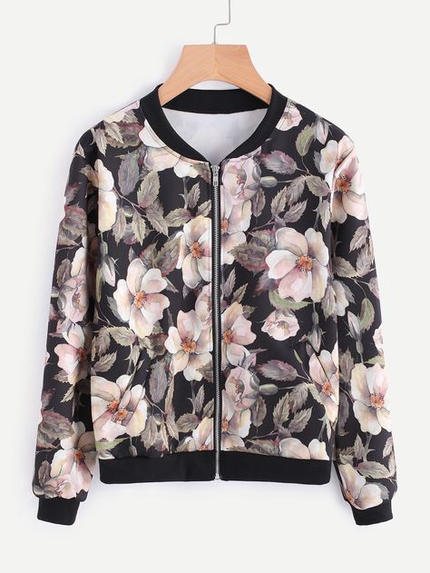 Shop Floral Print Random Bomber jacket online. SheIn offers Floral Print Random Bomber jacket & more to fit your fashionable needs. Cute Jackets For Women, Short Women Fashion, Floral Jacket, Cute Jackets, Bomber Jackets, Print Jacket, Beautiful Fashion, Jacket Style, Flower Print