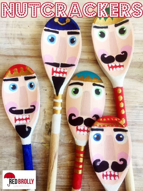 Nutcracker Gift Ideas, Wooden Spoon Painting, Nutcracker Christmas Party, Nutcracker Ideas, Nutcracker Crafts, Wooden Spoon Crafts, Red Brolly, Painted Spoons, Nutcracker Party