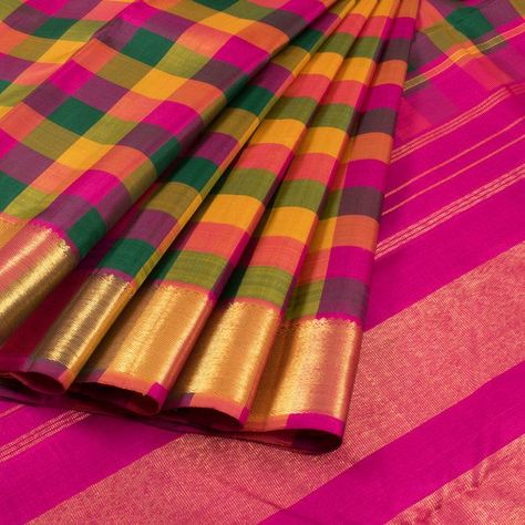 checks saree - Google Search Kattam Saree, Checked Saree, Lehenga Saree Design, Checks Saree, Saree Draping Styles, Saree Tassels, Silk Saree Kanchipuram, Wedding Saree Collection, Set Saree