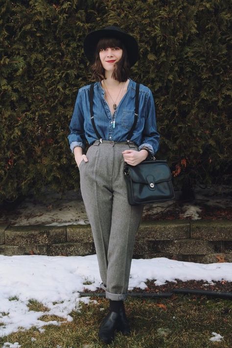 How A Pair Of Grandma Pants I Thought I Couldn't Pull Off Completely Changed My Life Menswear Inspired Outfit, Estilo Hipster, Modcloth Style Gallery, Moda Vintage, Fashion Gallery, Menswear Inspired, Looks Vintage, Outfits Casuales, Suspenders