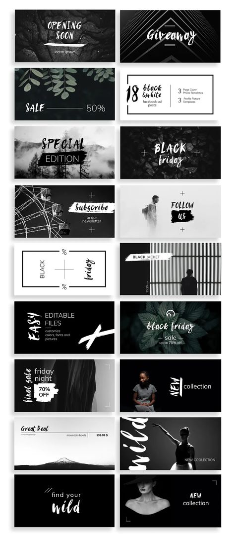 Black & White Facebook Ad Templates PSD, AI - Download Facebook Poster, Facebook Ad Template, Facebook Ads Design, Ads Design, Black And White Theme, Facebook Ads, Facebook Ad, Black Edition, Senior Portrait