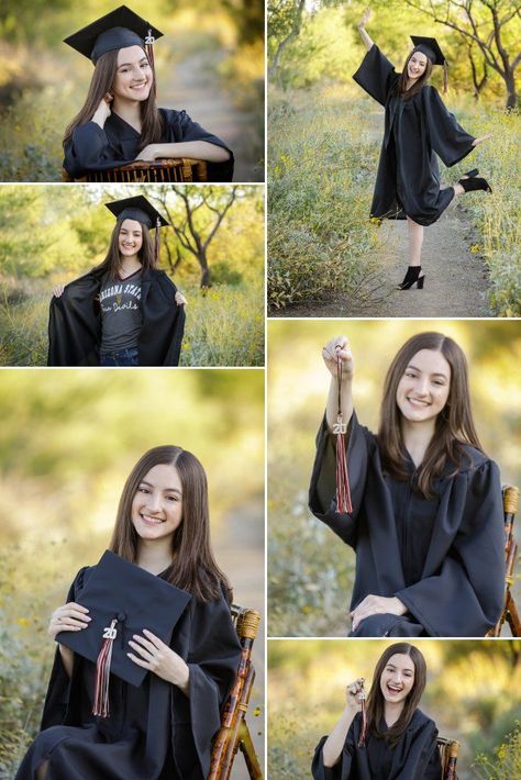 graduating senior girl posing in her cap & gown Outdoor Photoshoot Ideas For Women, Cap Gown Photos, Photoshoot Ideas For Women, Graduation Photoshoot Ideas, Cap And Gown Senior Pictures, Outdoor Photoshoot Ideas, Cap And Gown Photos, Cap And Gown Pictures, College Graduation Photoshoot