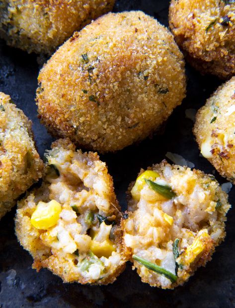 Air Fryer Arancini, Golden Rice, Basil Bread, Arborio Rice, Easy Air Fryer, Rice Balls, Parmigiano Reggiano, Egg Wash, Chili Flakes