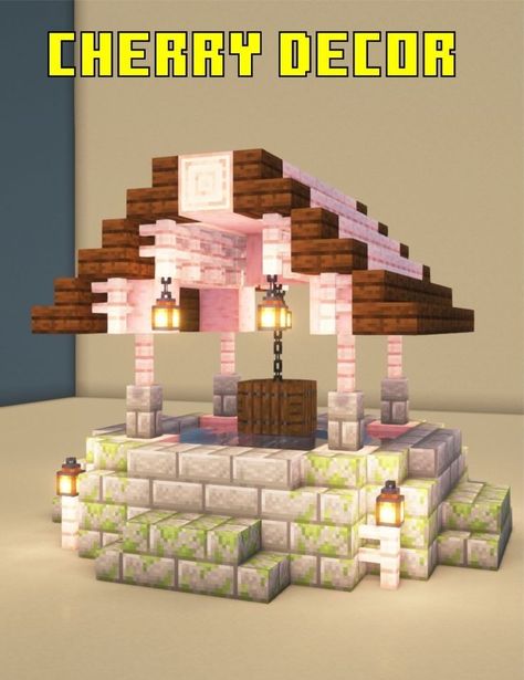 Cherry Blossom Buildings Minecraft, Cheryl Blossom Minecraft House, Cherry Blossom Interior, Minecraft Backyard, Minecraft House Ideas Blueprints, Cherry Blossom Village, Minecraft Reference, Minecraft Interior Ideas, Village In Minecraft