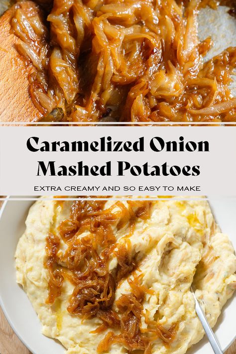 These Caramelized Onion Mashed Potatoes are inspired by french onion soup. They're creamy, fluffy, and so flavorful from the caramelized onions. You can serve them with roasted meat, chicken, or vegetables for weeknight dinner or at Thanksgiving. They're not your regular mashed potatoes, perfect for special occasions, but they're still simple and easy to make! Onion Mashed Potatoes, Vegetable Appetizers, Carmelized Onions, Mashed Potatoes Recipe, Leftover Mashed Potatoes, Garlic Mashed Potatoes, Mashed Potato Recipes, Caramelized Onion, Creamy Mashed Potatoes