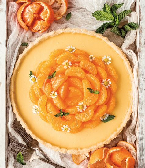 Panna Cotta Aesthetic, Corey Matthews, Tangerine Tart, Orange Tart Recipe, Orange Sweets, Tangerine Recipes, Panna Cotta Tart, Mandarin Orange Cake, Orange Pie