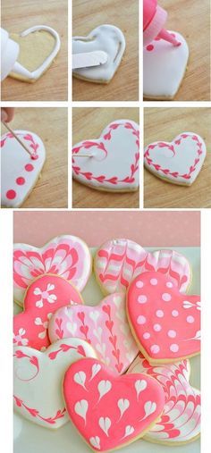 Cookies With Fondant, Cookies Cupcake, Torte Cupcake, Cupcakes Decorados, Shaped Cookies, Heart Shaped Cookies, Valentines Day Food, Valentines Day Cookies, Crumpets