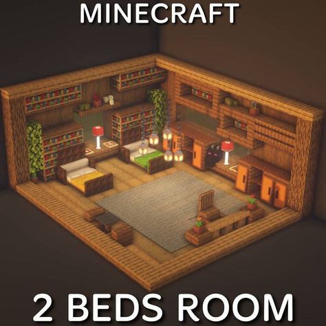 Minecraft Inner House Ideas, Inside Houses Ideas, Minecraft Bed Rooms, Bedroom Design In Minecraft, Minecraft One Bed Design, Minecraft Dorm Room, Survival Bedroom Minecraft, Bed Rooms Ideas Minecraft, Big Minecraft Bedroom Ideas