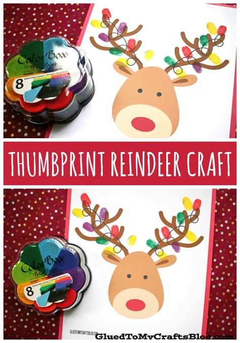 Reindeer Fingerprint Craft, Thumbprint Christmas Lights, Toddler Reindeer Craft, Reindeer With Christmas Lights, Kindergarten Reindeer Crafts, Preschool Crafts For Christmas, Reindeer Projects For Kids, Christmas Lights Preschool Craft, Reindeer Preschool Theme