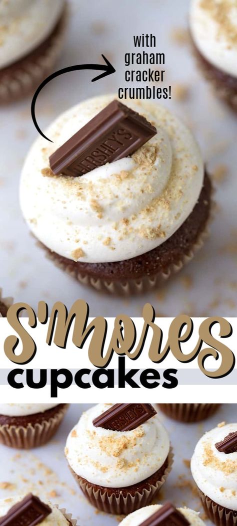 Cupcake Recipes Smores, Summer Wedding Cupcake Flavors, Smore Cupcakes Easy, S’mores Cupcakes Recipe, S'more Cupcakes, End Of Summer Cupcakes, S’mores Cupcakes Easy, Fun Easy Cupcakes, Easy Cupcake Flavors