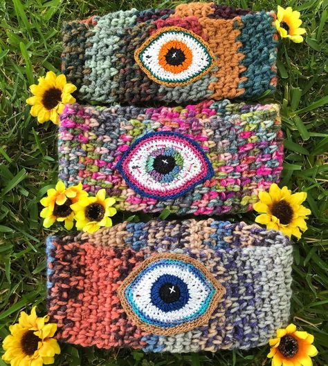 Crochet Eye Headband, Trippy Crochet, Hand Yoga, Eye Crochet, Yoga Hands, Crochet Headbands, Crochet Eyes, Crochet Tapestry, Crochet Headband