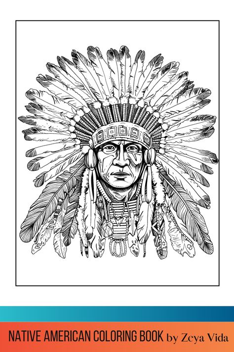 Explore the rich culture and history of Native American Indians with this beautiful coloring book. Featuring 50 unique designs of Native American portraits, landscapes, scenes, and symbols, this coloring book is a perfect way to relax. Get your copy today! #NativeAmericanColoringBook #Nativeamericanart #Indigenouscoloringpages #NativeamericanIndianswomen #nativeamericancoloringpagesadults #nativeamericancoloringpagesadulting #adultcoloringbook #indigenousart #coloringbookforadults Native American Coloring Pages, Native American Portraits, Christmas Colouring Pages, Native American Men, American Men, Native American Peoples, Wood Burning Patterns, Color Book, Native American Culture