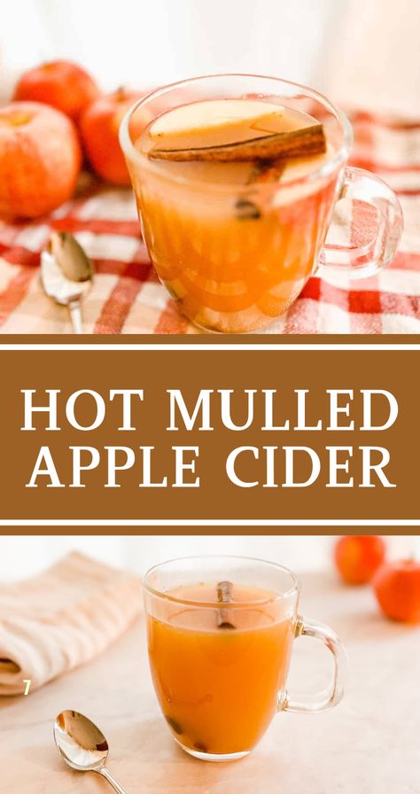 This hot apple cider recipe is made with mulled spices and is a warming and festive drink for the holiday season! Easy to make on the stovetop or in the crockpot, this simple apple cider drink is a cozy and delicious drink for holiday gatherings. Hot Apple Cider Recipe With Red Hots, Hot Spiked Apple Cider Recipe Crockpot, Mulling Spice Recipes, How To Serve Hot Apple Cider At A Party, Spiked Mulled Cider Recipe, Easy Hot Apple Cider Recipe, Mulling Spice Recipe, Hot Mulled Cider Recipe, Hot Mulled Apple Cider