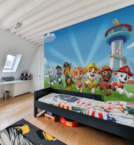 Toddler Boy Room Wallpaper, Paw Patrol Room Ideas, Paw Patrol Room Ideas Toddler Boys, Paw Patrol Bedroom Ideas, Paw Patrol Room Decor, Paw Patrol Wallpaper, Hunters Bedroom, Bedroom Photo Wall, Real Bedroom