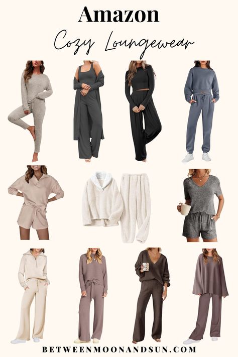 Discover 34 cute and cozy loungewear sets from Amazon. The perfect balance of comfy and stylish outfits for working from home, having a self-care weekend in, or just for relaxing after a stressful day. Embrace the soft fabric and get cozy! #LoungeWear #CozyOutfits #LoungwearSets #LoungeOutfit Home Lounge Outfit, Cute At Home Outfits, Stylish Loungewear Outfit, Chic Loungewear Outfits, Cozy Home Outfit, Lounge Set Outfit, Fall Boot Trend, Cute Lounge Outfits, Chic Loungewear