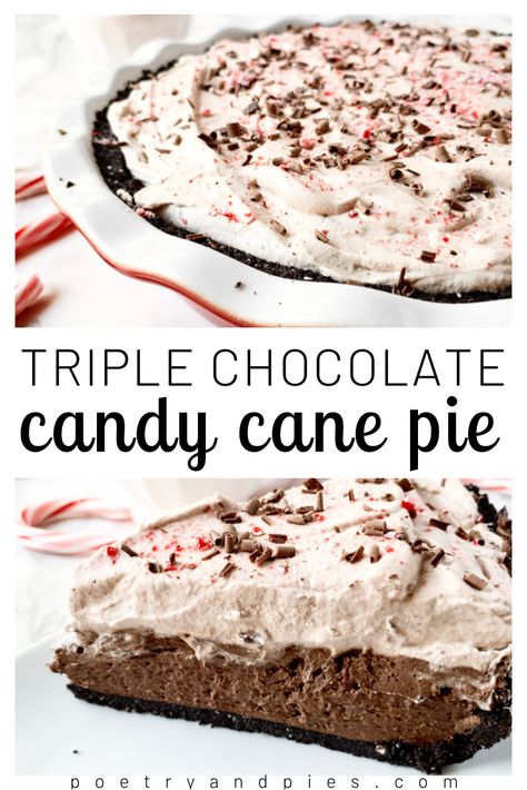 Peppermint Pie Recipe, Candy Cane Pie, Chocolate Cream Filling, Christmas Pie Recipes, Peppermint Whipped Cream, Candy Cane Dessert, Chocolate Cookie Crust, Chocolate Peppermint Cookies, Desert Ideas